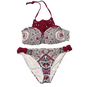 Ardene Burgundy and Multicolor Patterned Bikini L